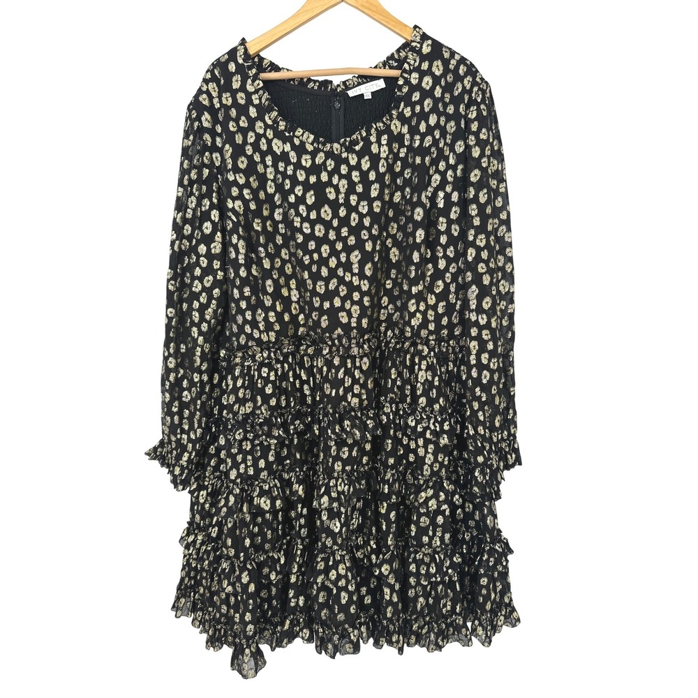 Ivy City Co Sammy Dress 4X Black Gold Metallic Tiered Ruffle Mini Holiday Party